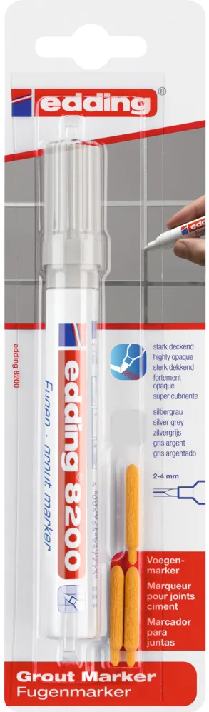 Marker Edding 8200, pentru rosturi, varf rotund 2-4 mm, argintiu, blister