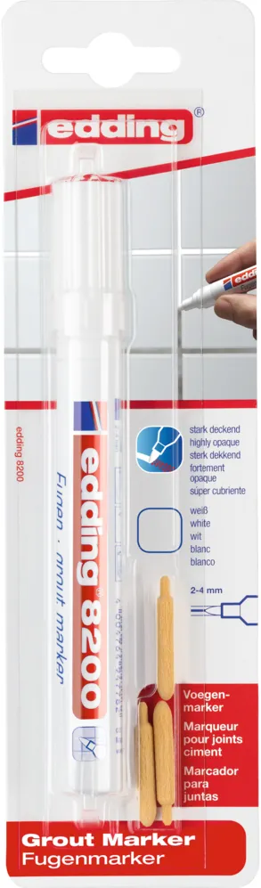 Marker Edding 8200, pentru rosturi, varf rotund 2-4 mm, alb, blister