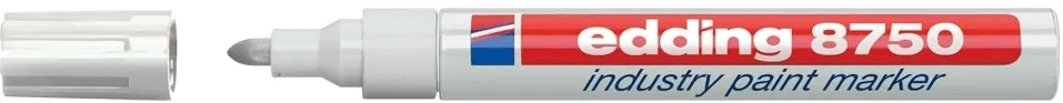 Marker permanent Edding 8750, cu vopsea, corp aluminiu, varf rotund, 2-4 mm, alb