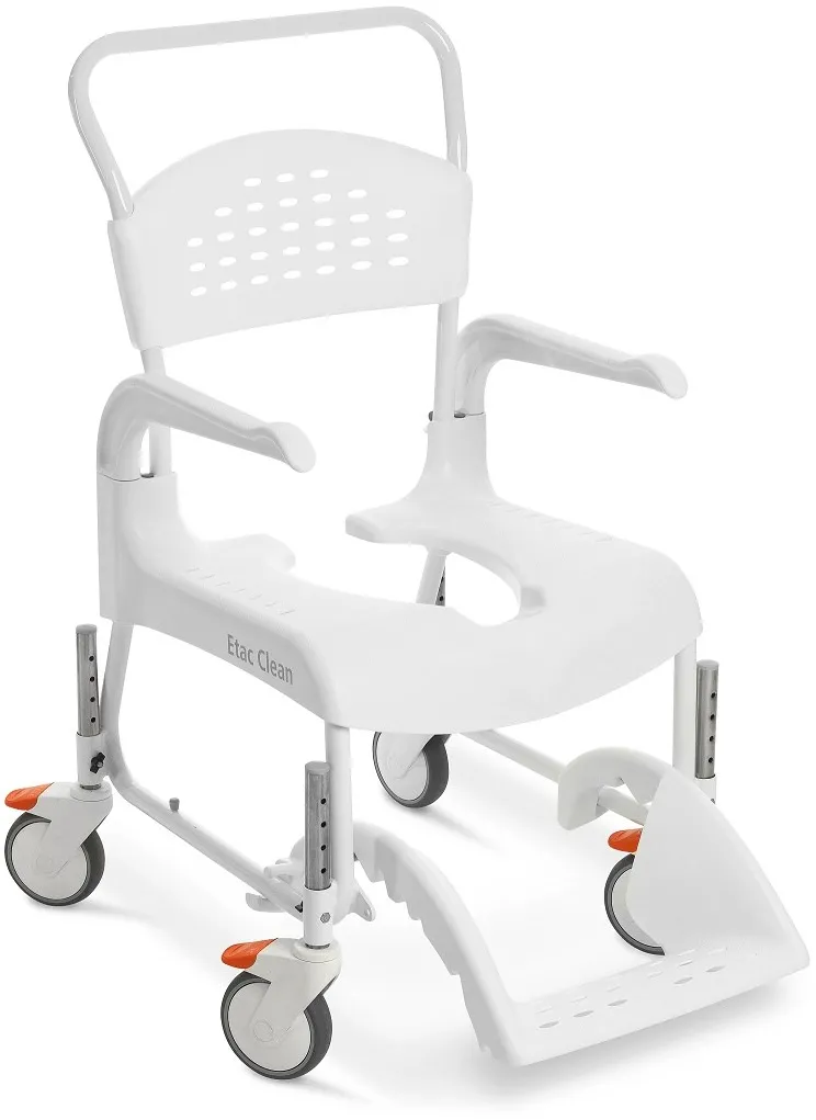 Scaun cu rotile cu functie de toaleta ETAC Clean 55 cm 2 frane alb