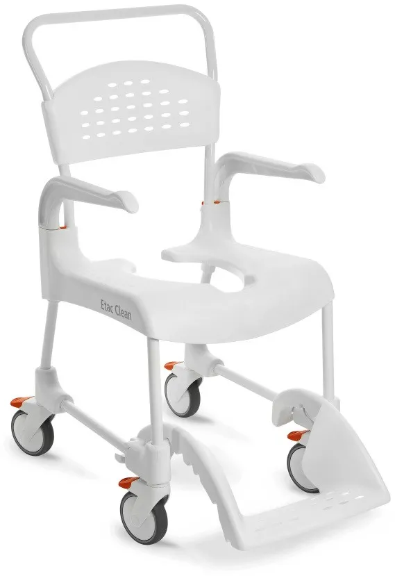 Scaun cu rotile cu functie de toaleta ETAC Clean 49 cm 2 frane alb