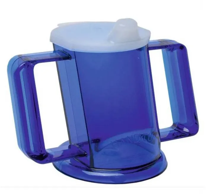 Cana pentru persoane cu dizabilitati SUNDO cu doua manere si capac 250 ml albastru