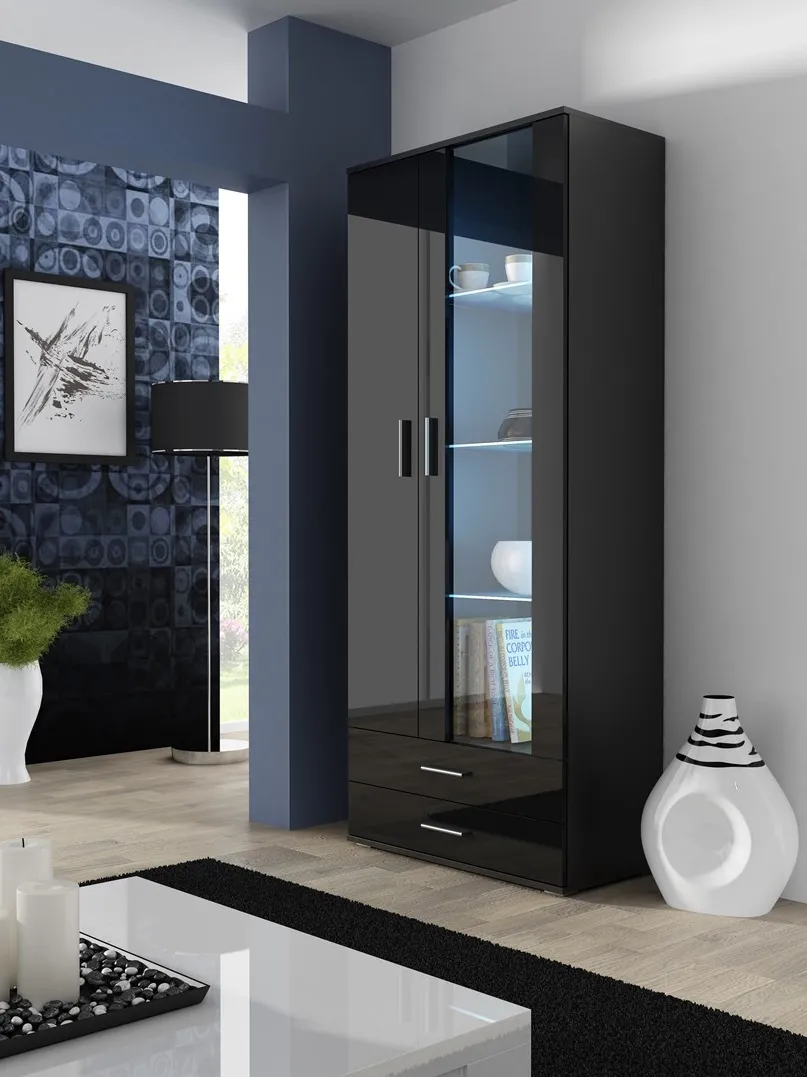 Vitrina Cama MEBLE SOHO S6 2D2S negru/negru lucios
