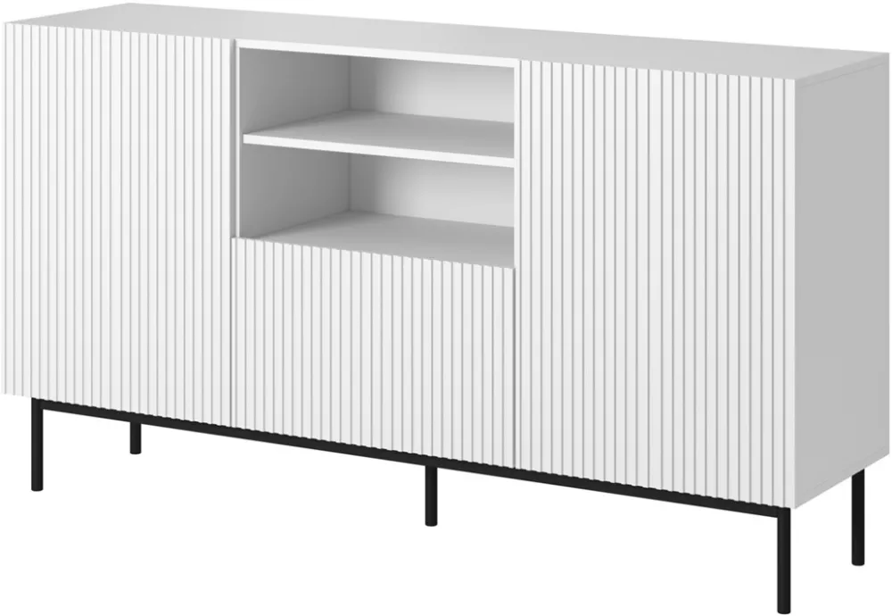 PAFOS chest of drawers on a black steel frame 150x40x90 cm white matt
