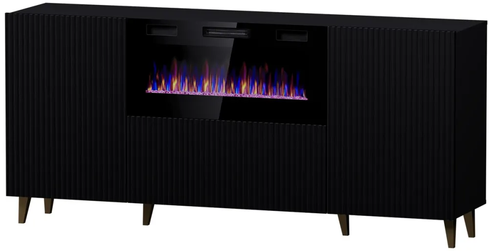 PAFOS chest of drawers with electric fireplace 180x42x82 cm matte black