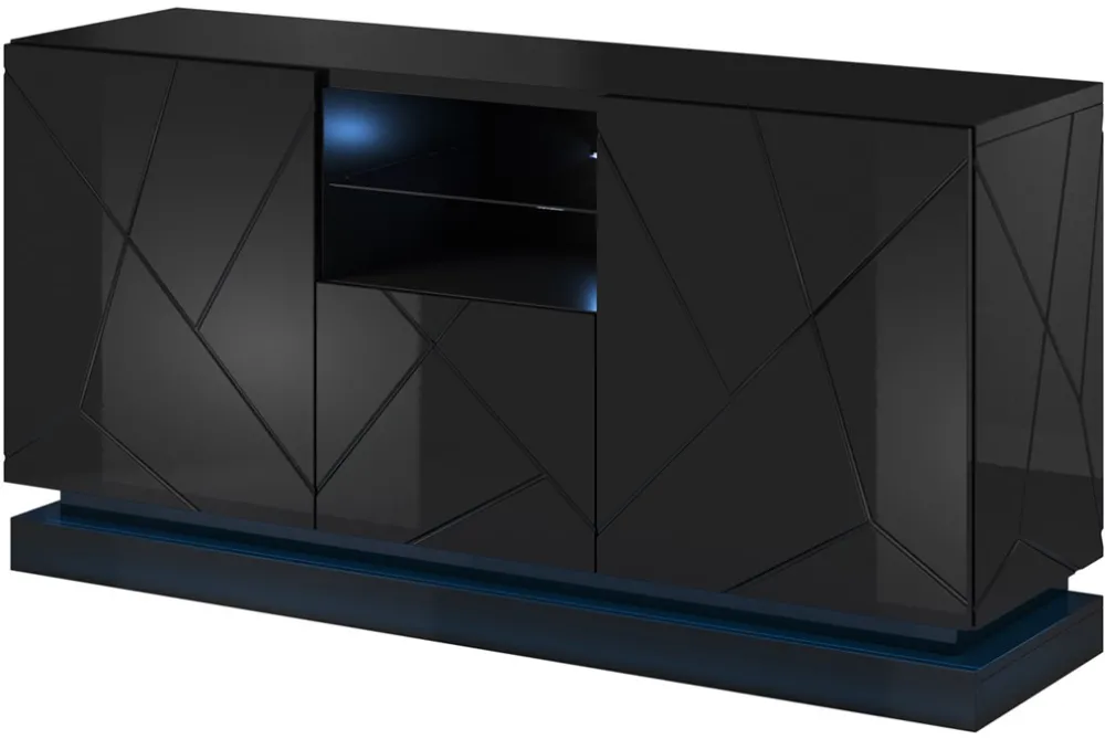 Chest of drawers QIU 2D1K 150x41.5x75 black gloss/black gloss