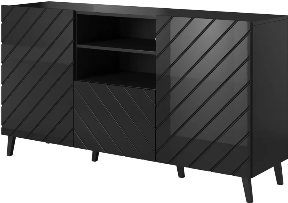 ABETO chest of drawers 150x42x82 gloss black/black