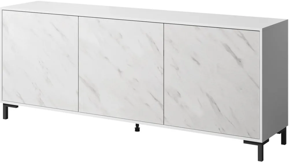 MARMO 3D chest of drawers 200x45x80,5 cm white matt/marble white