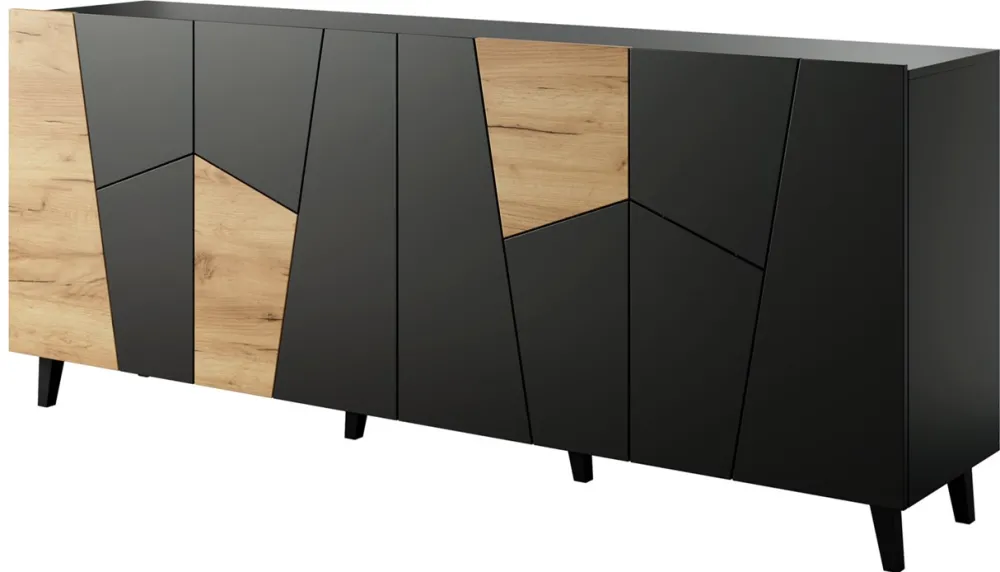 ETNA chest of drawers 200x42x82 black matt + oak craft