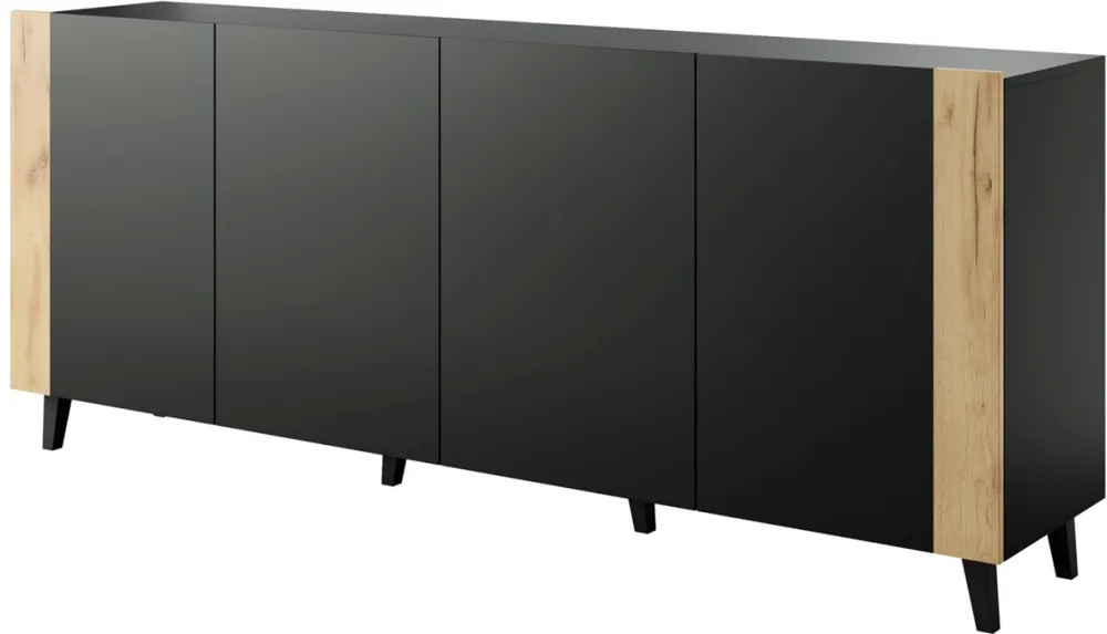 FARO chest of drawers 200x42x82 matte black + oak craft