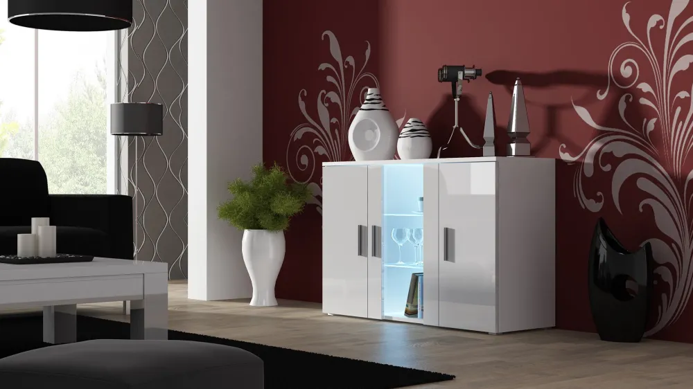 Comoda Cama MEBLE SOHO S7 120 cm alb/alb lucios