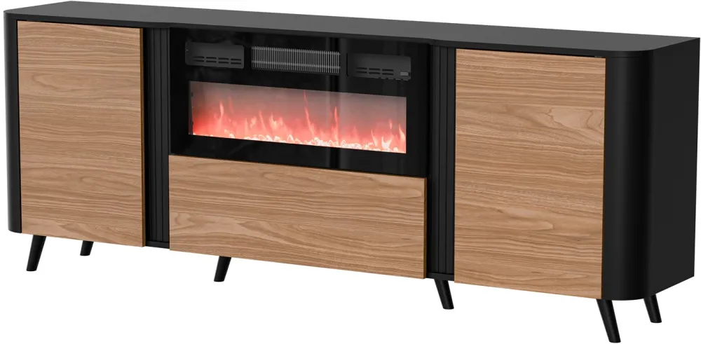 Cama Volare chest of drawers 200 x 39 x 75 cm black/walnut + fireplace