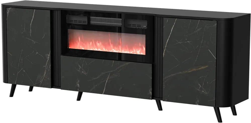 Cama Volare chest of drawers 200 x 39 x 75 cm black/san sebastian + fireplace
