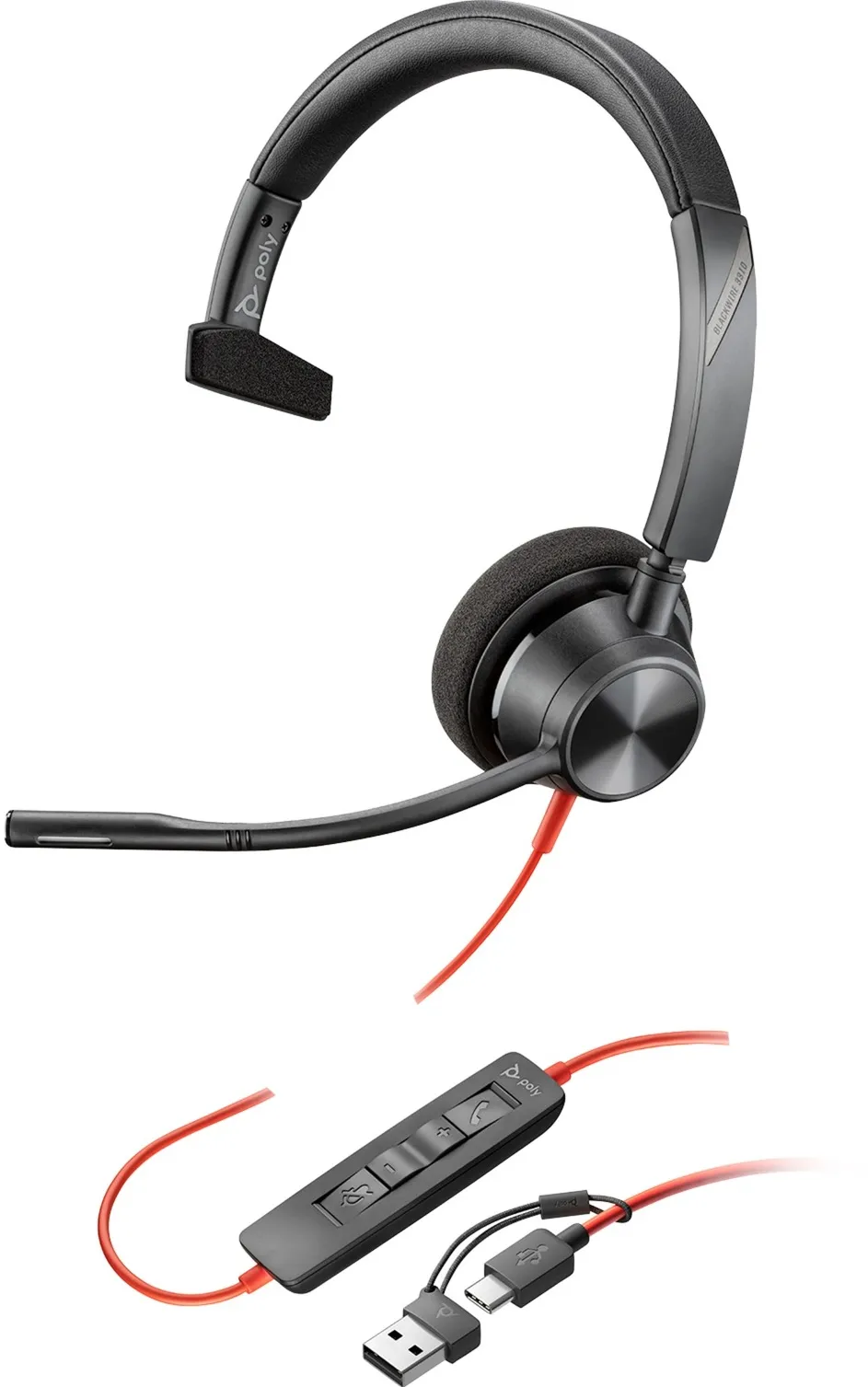 Poly Poly Blackwire 3310, headset black, mono, USB-C