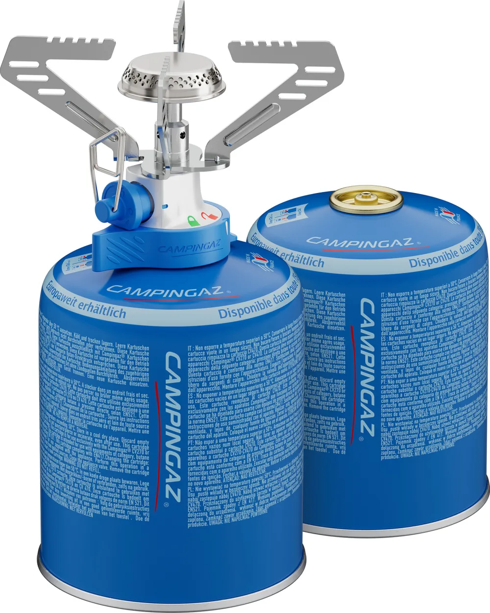 Set aragaz de camping Campingaz Camping Connect + 2 cartuse CV 470 Plus 1.25 kW argintiu-albastru