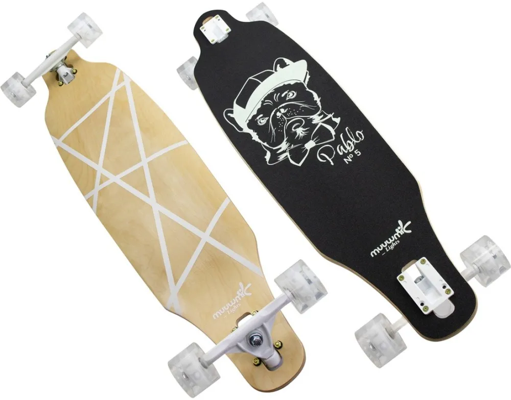 Longboard Muuwmi Lights GLOW Pablo ABEC 7 negru/verde cu roti luminoase