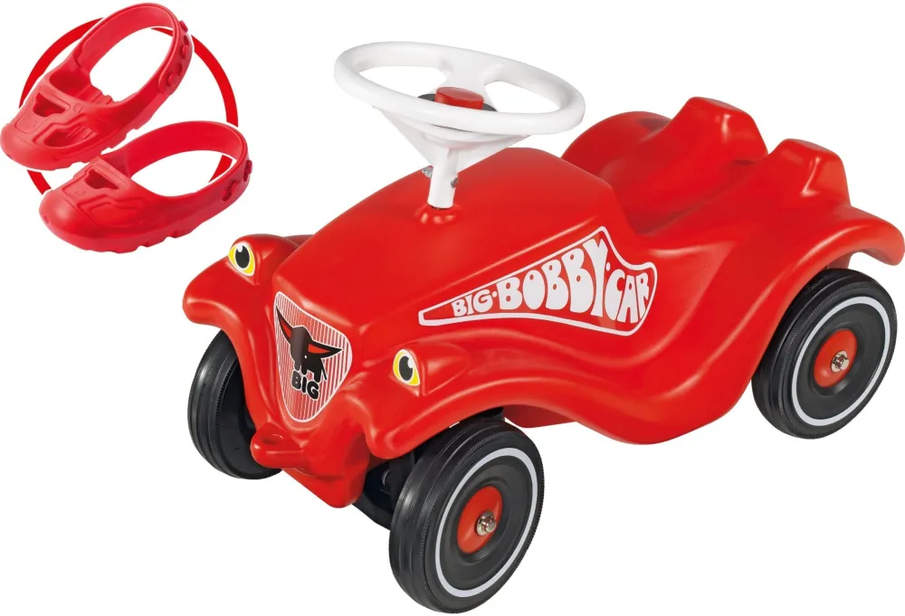 Masinuta de impins Simba-Dickie BIG Bobby Car Classic rosu cu Whisper Wheels si Shoe Care