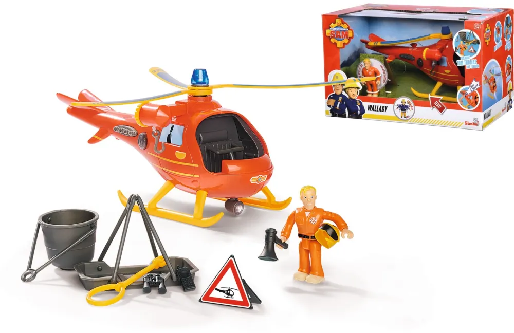 Simba Fireman Sam Helicopter Wallaby, Toy Vehicle (Orange/Yellow, Includes Figure)