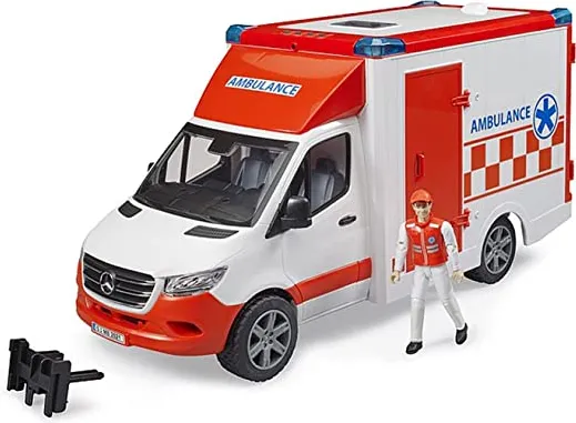 Masinuta ambulanta BRUDER MB Sprinter cu sofer rosu/alb