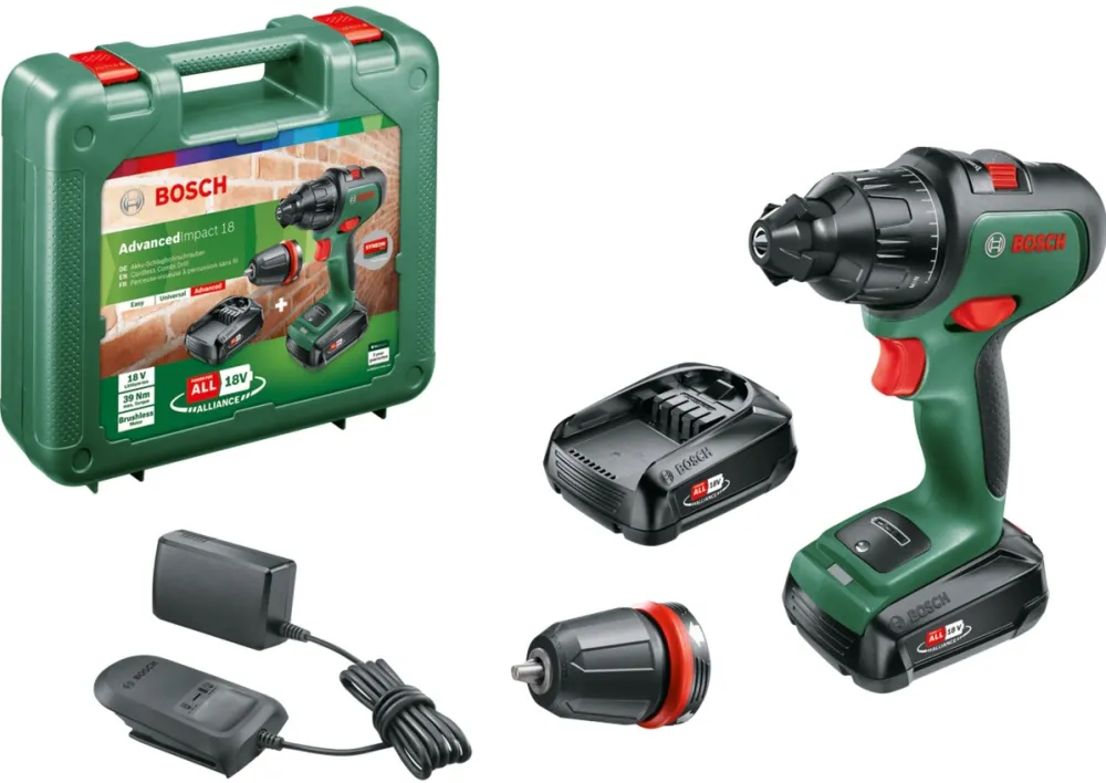 Bosch cordless impact drill AdvancedImpact 18 (green/black, 2x Li-ion battery 1.5Ah, case, POWER FOR ALL ALLIANCE)
