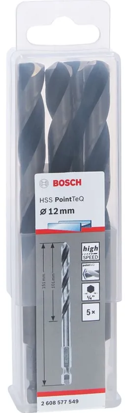 Bosch twist drill HSS PointTeQ Hex, O 12mm (5 pieces, working length 101mm)