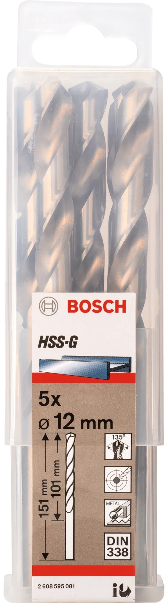 Bosch metal drill HSS-G, 12mm (5 pieces, working length 101mm)