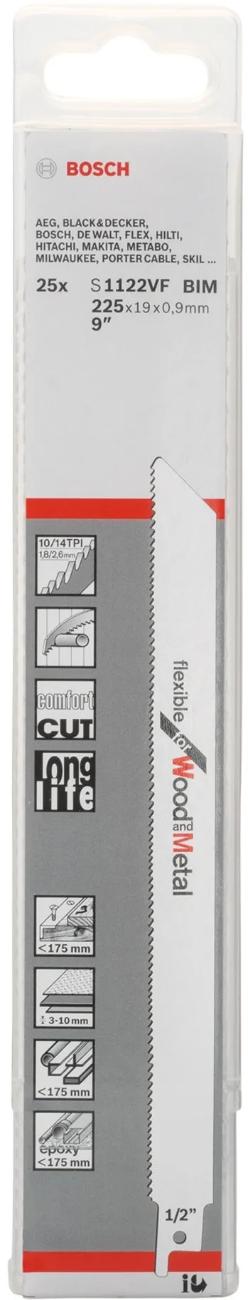 Set 25 panze fierastrau sabie BOSCH S 1122 VF Flexible for Wood and Metal 225 mm