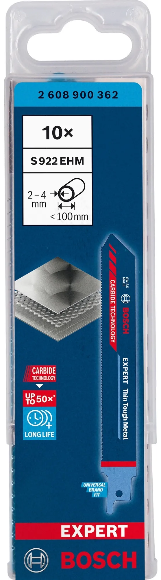 Bosch Expert sabre saw blade 'Thin Tough Metal' S 922 EHM, 10 pieces (length 150 mm)