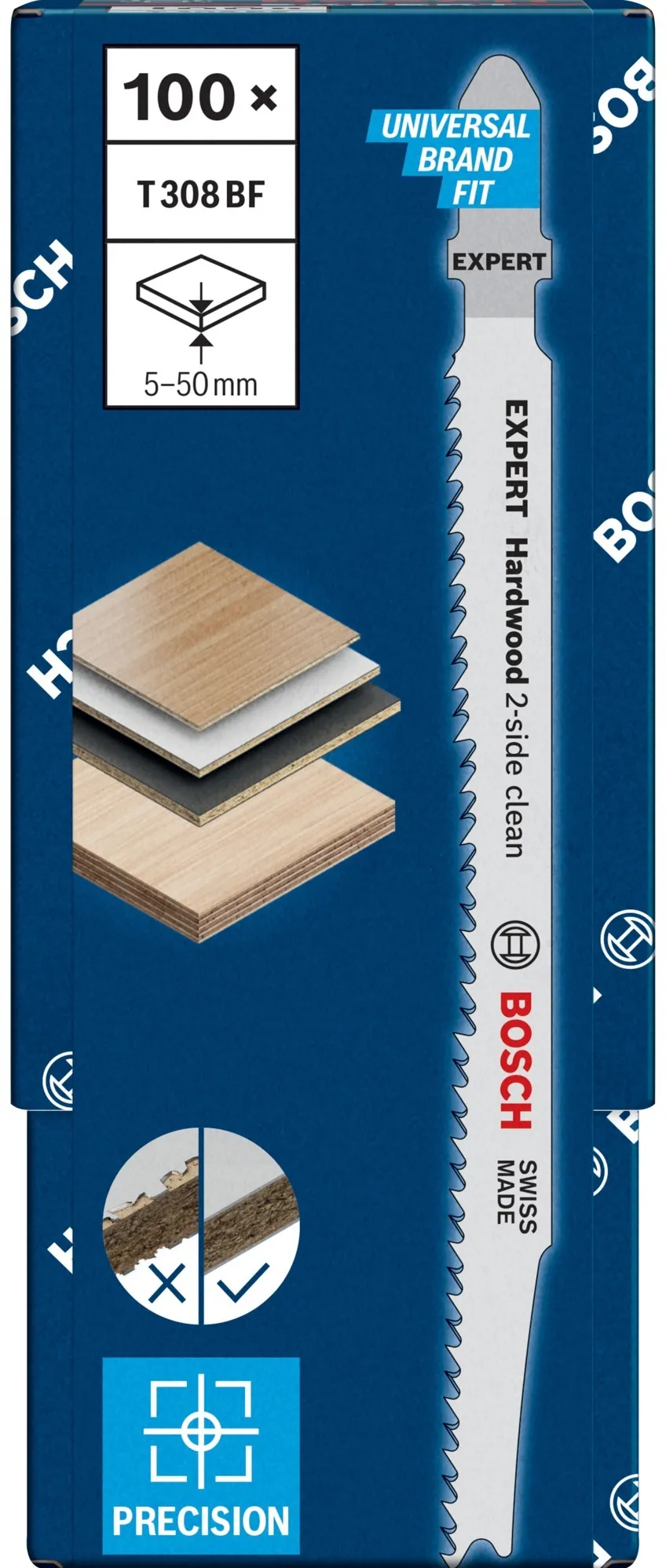 Bosch Expert Jigsaw Blade T 308 BF 'Hardwood 2-side clean' (100 pieces)