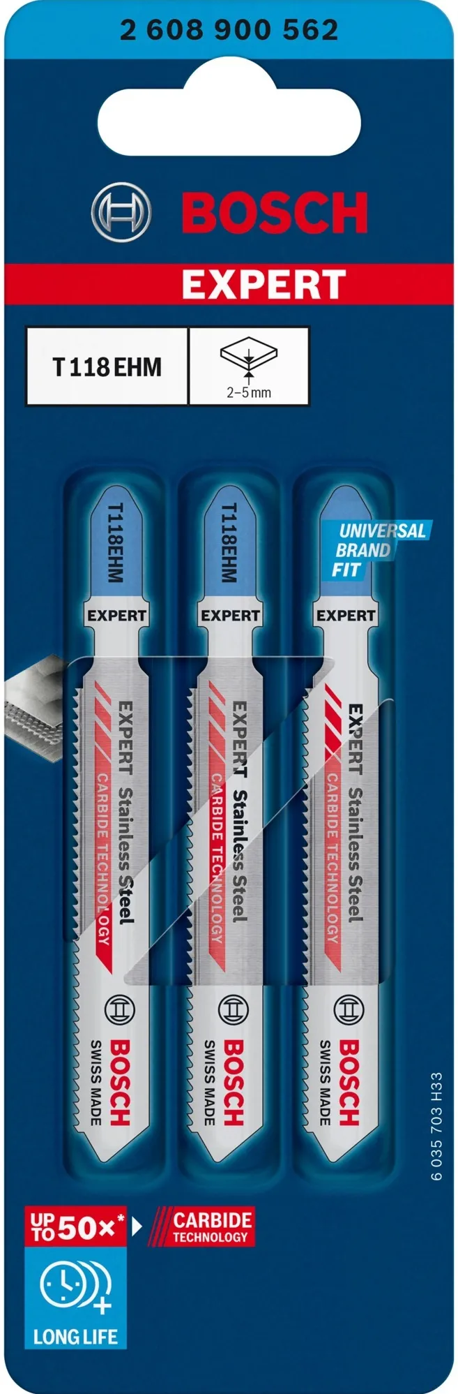 Bosch Expert Carbide Jigsaw Blade T 118 EHM 'Stainless Steel', 3 pieces