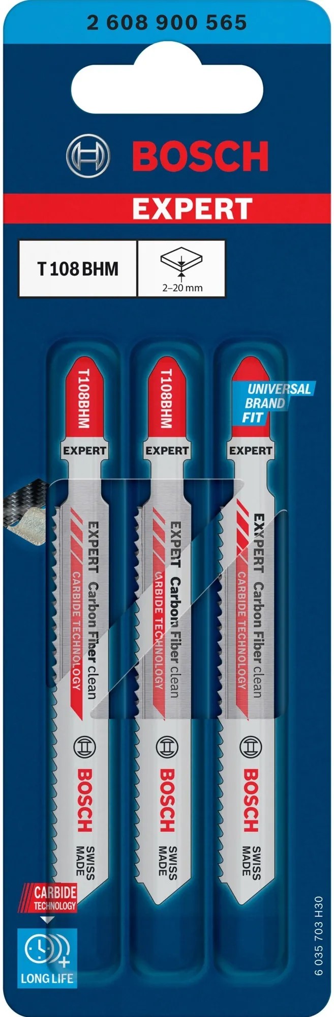 Bosch Expert Carbide Jigsaw Blade T 108 BHM 'Carbon Fiber Clean' (3 pieces)