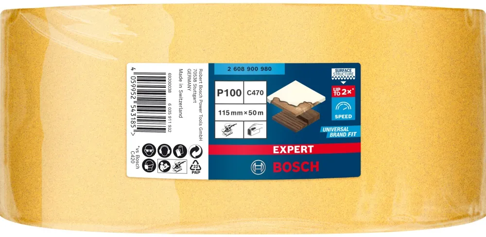 Bosch Expert C470 sanding sheet, 115mm, K100 (50 meter roll, for orbital sander, for hand sanding)