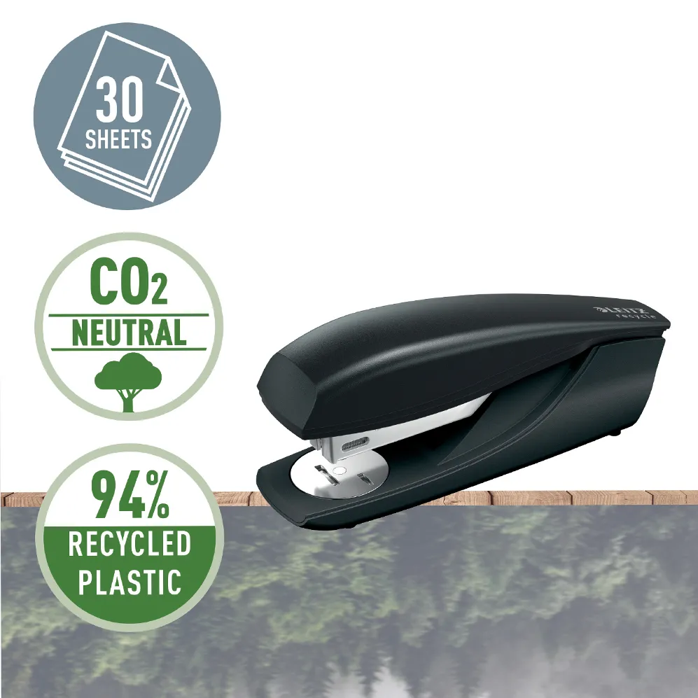 Capsator plastic Leitz Recycle NeXXt Series, 30 coli, 200 capse P3 incluse, partial reciclat, negru