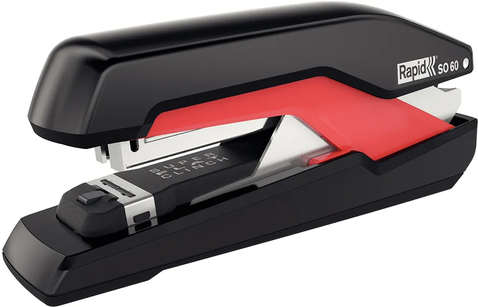 Capsator plastic Rapid Supreme Omnipress SO60 Full Strip, 60 coli, capsare plata, cutie, rosu-negru