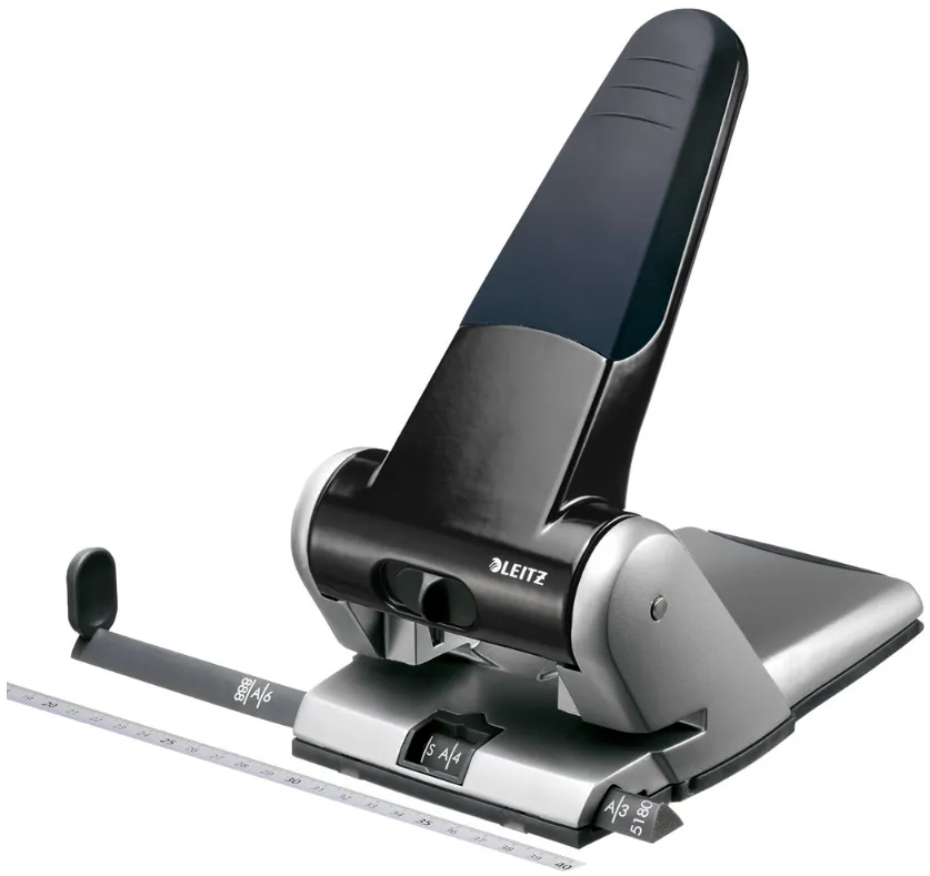 Perforator metalic Leitz 5180 de mare capacitate, partial reciclat, reciclabil, 65 coli, negru