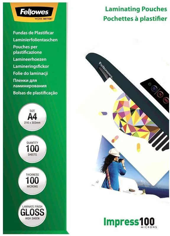 Folie pentru laminare Fellowes, 100 microni, A4, 100 coli/top