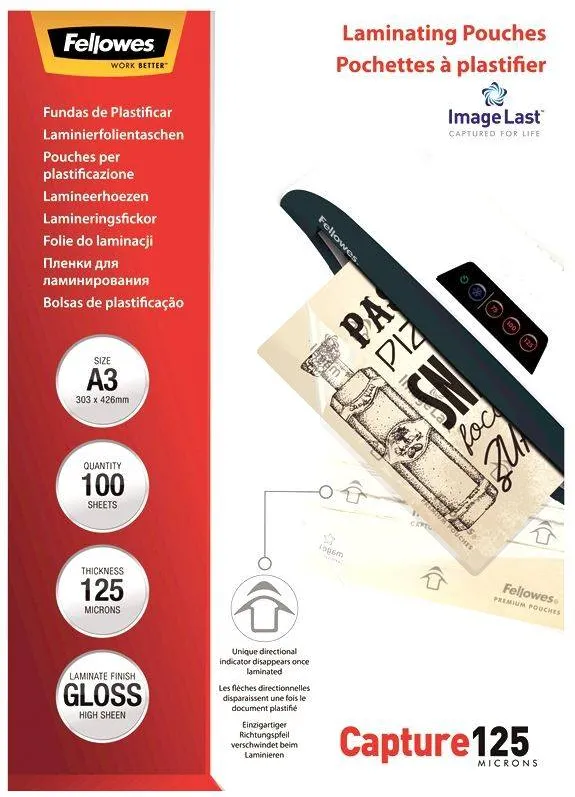 Folie pentru laminare Fellowes, 125 microni, A3, 100 coli/top