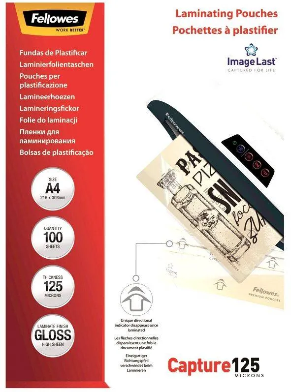 Folie pentru laminare Fellowes, 125 microni, A4, 100 coli/top