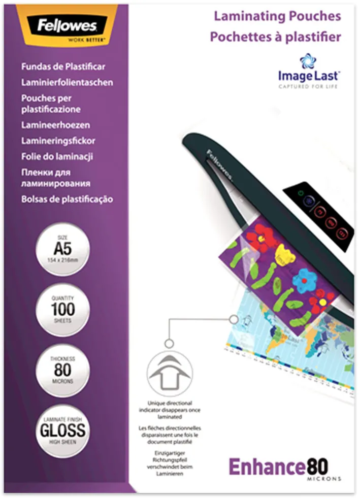 Folie laminare Fellowes, A5, 80 microni, 100 folii/set
