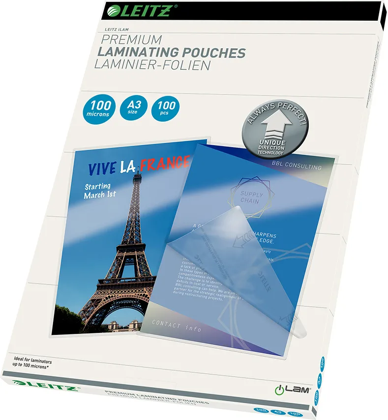 Folie Leitz UDT pentru laminare la cald, A3, 100 microni