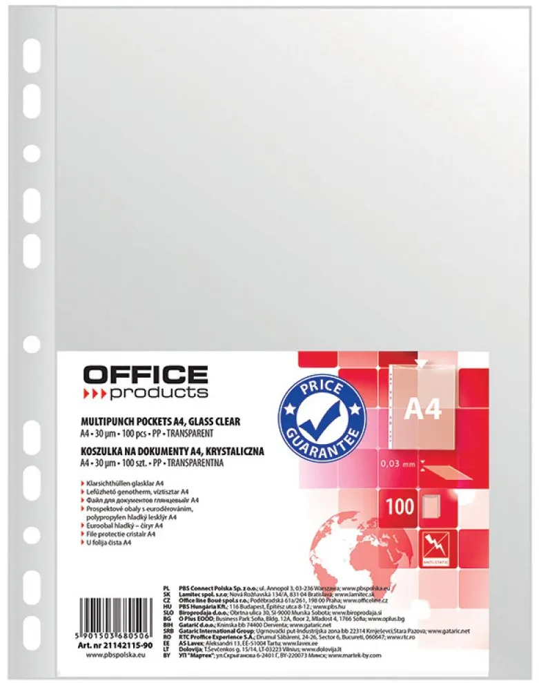 File de protectie cristal Office Products, 30 microni, A4, plastic, 100 bucati/set