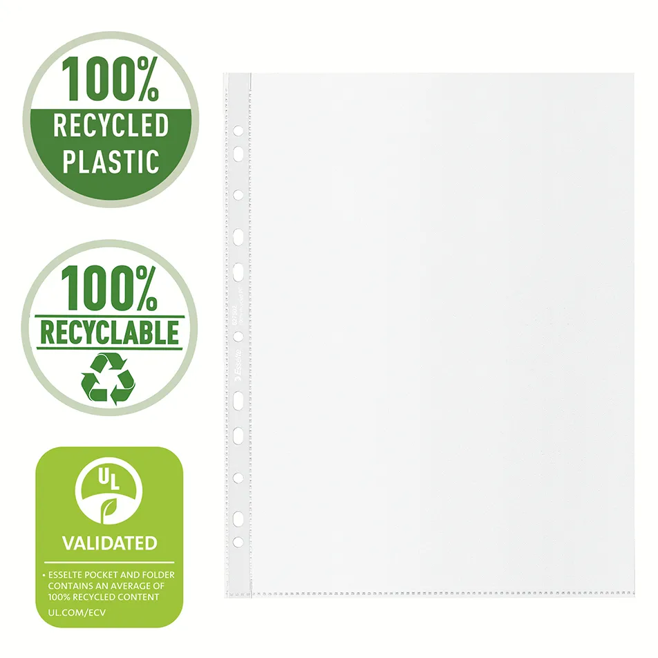 Folie de protectie Esselte Recycled, PP? reciclat, A4 MAXI, 70 mic, 50 bucati/cutie, standard