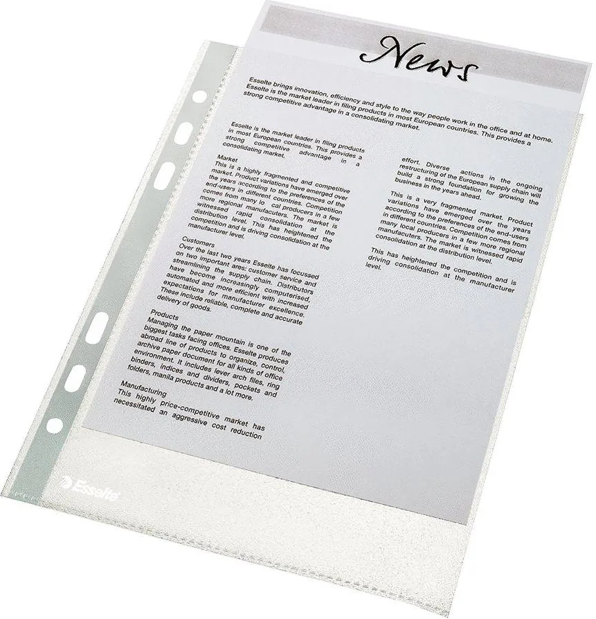 Folie de protectie Esselte Economy, A4, 35 microni, set de 100 buc