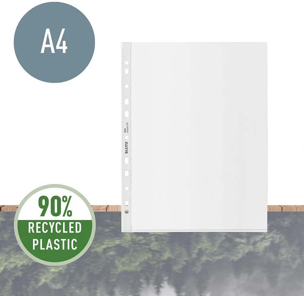 Folie de protectie Leitz Recycle, PP, 90% reciclat, reciclabil, A4 Maxi, 100 mic, 25 buc/ set, standard