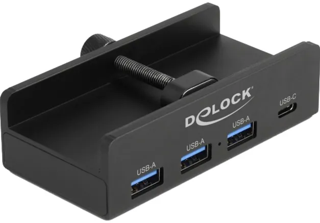 DeLOCK External USB 5 Gbps 4 Port Hub 3 x USB Type-A and 1 x USB Type-C™ with locking screw, USB Hub black