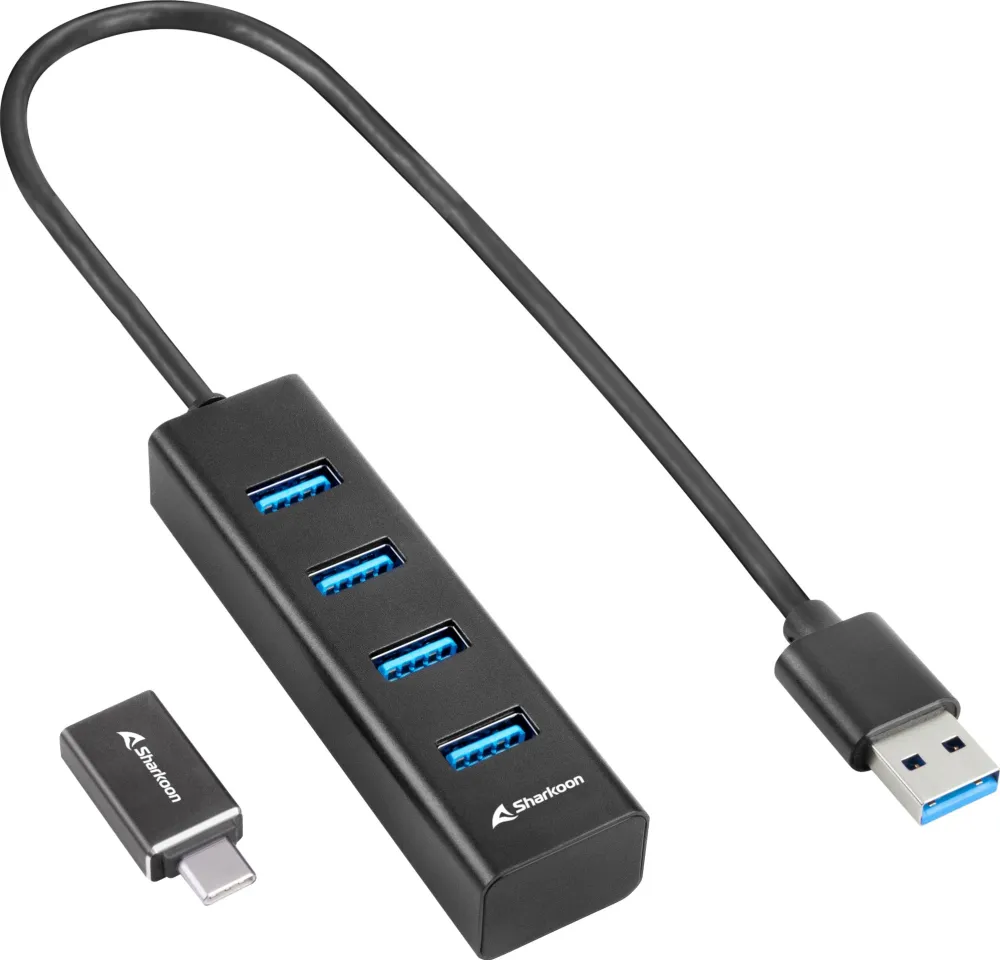 Sharkoon 4-Port USB 3.2 Gen 1 Aluminum Hub, USB hub (black)