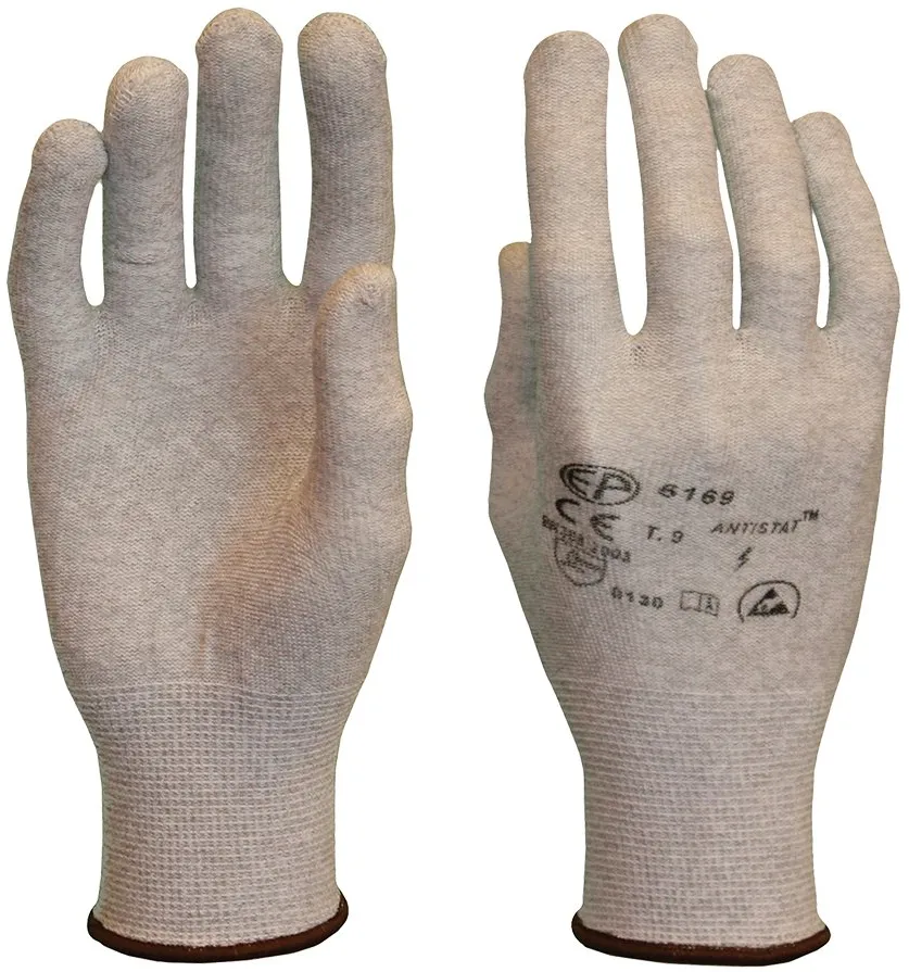 Manusi ESD albe neimersate, marimea 6, flexibile, cu fibre de carbon, de precizie din poliamida