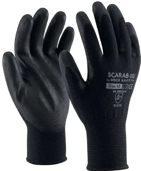 Manusi tricot poliester imersate PU, negru, Scarab-Eco, marime 9