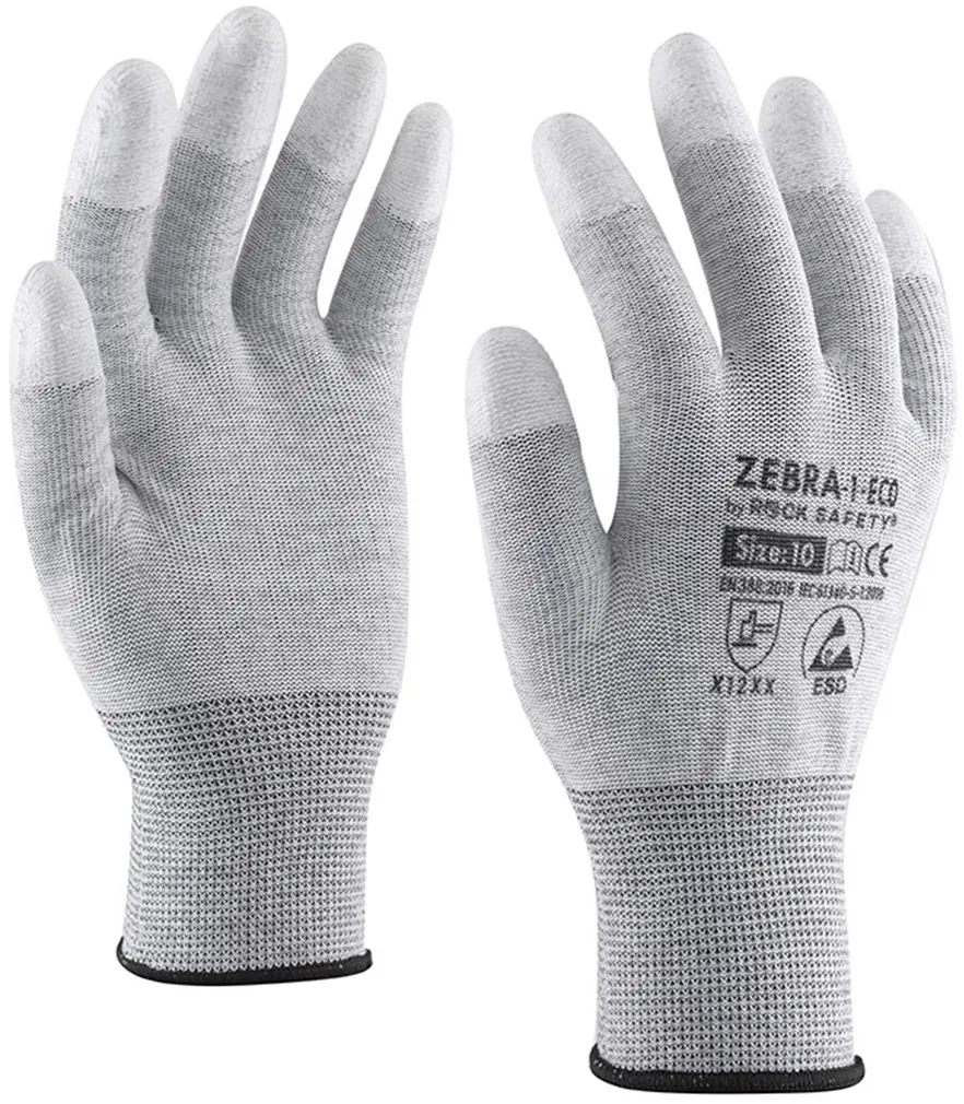 Manusi Rock Safety Zebra ESD poliester, fibra carbon, mersate, marimea 8
