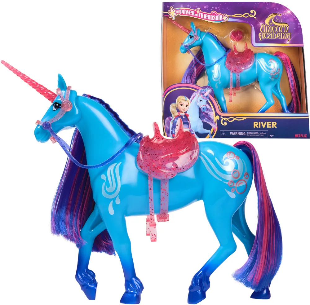 Figurina unicorn Spin Master Unicorn Academy River 28 cm cu frau, sa si perie